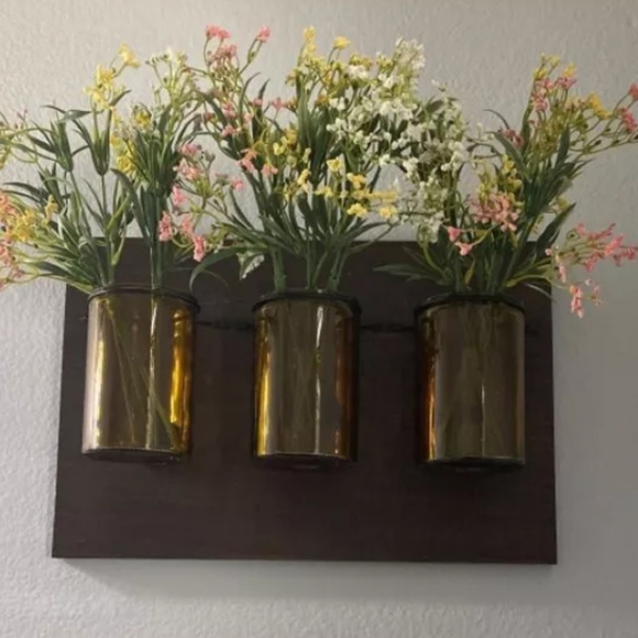 15" x 10" Medium Warm Wooden Plaque with Metal Mason Jars Brown - Picture 8 of 15